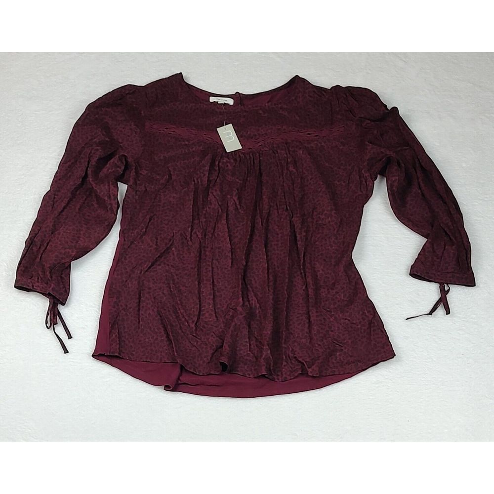 Maurices Womens XL Burgundy Leopard Print Crochet Lace Long Sleeve Tie‎ Cuff Top